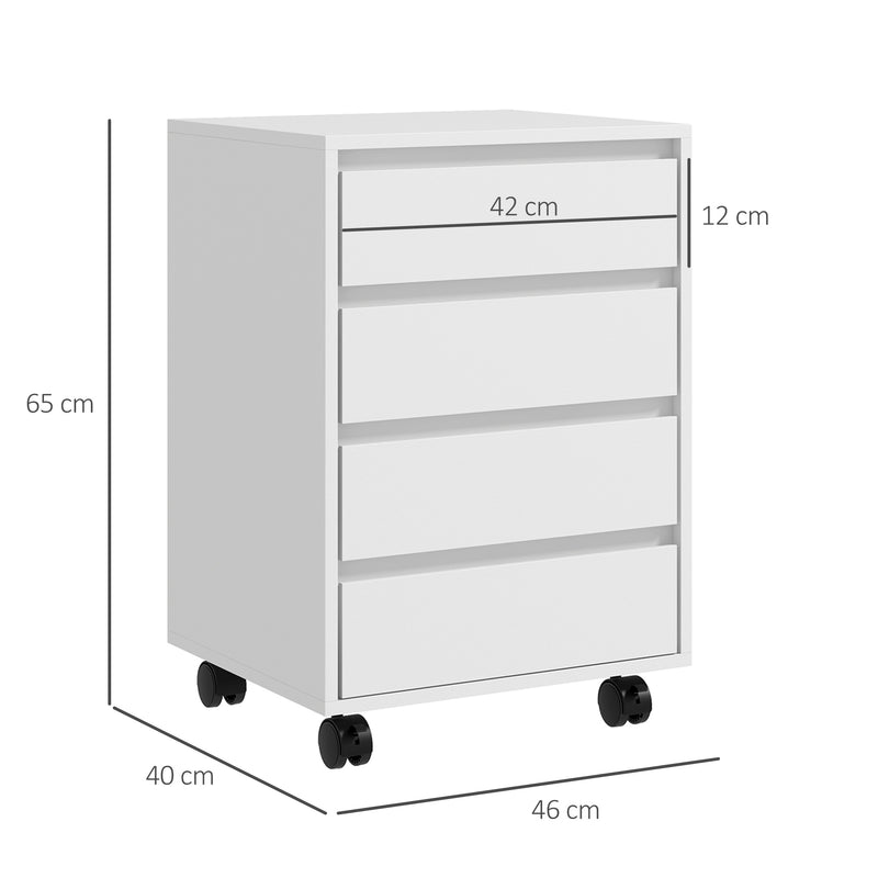 Caisson de bureau rangement bureau sur roulettes 4 tiroirs coulissants en bois aspect bois blanc