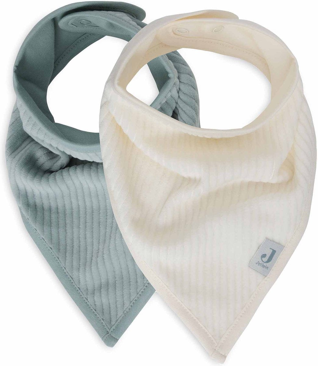 Jollein - slab bandana - katoen - slabbetjes baby - 2 stuks - velvet rib sea green/ivory - 2 stuks