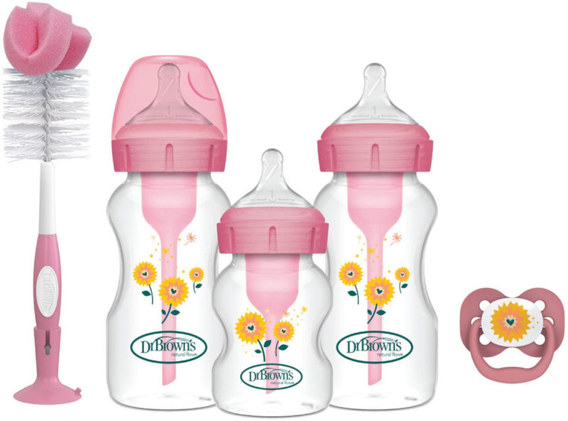 Dr. brown's options+ anti-colic starter set - wide neck bottle - pink