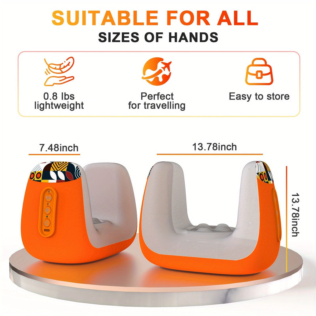 Masseur Électrique pour les Mains avec Compression d'Air Chauffée par Acupuncture (Orange)