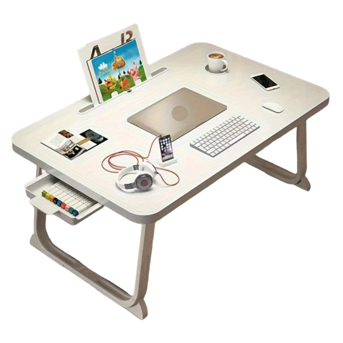 Table pliante pour ordinateur portable avec plateau en bois