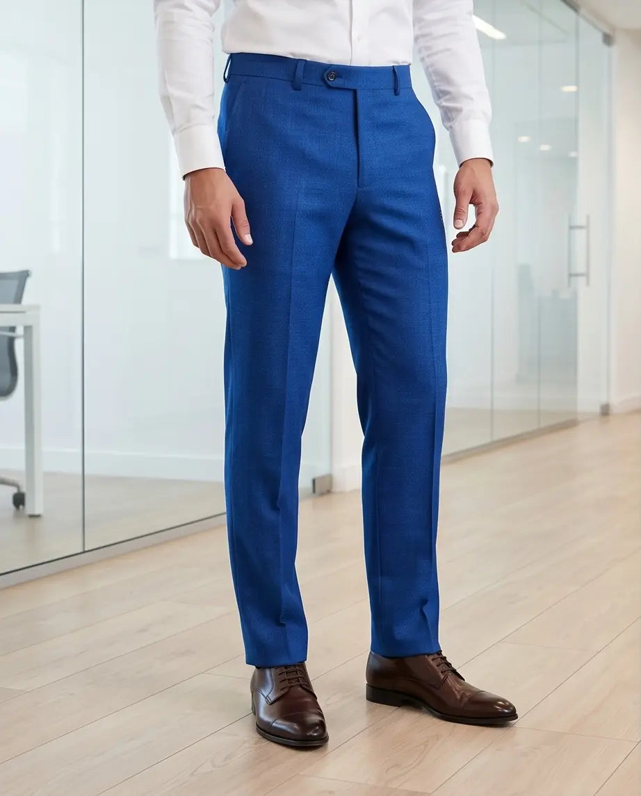Cobalt Blue Tailored Wool Blend Trousers-0