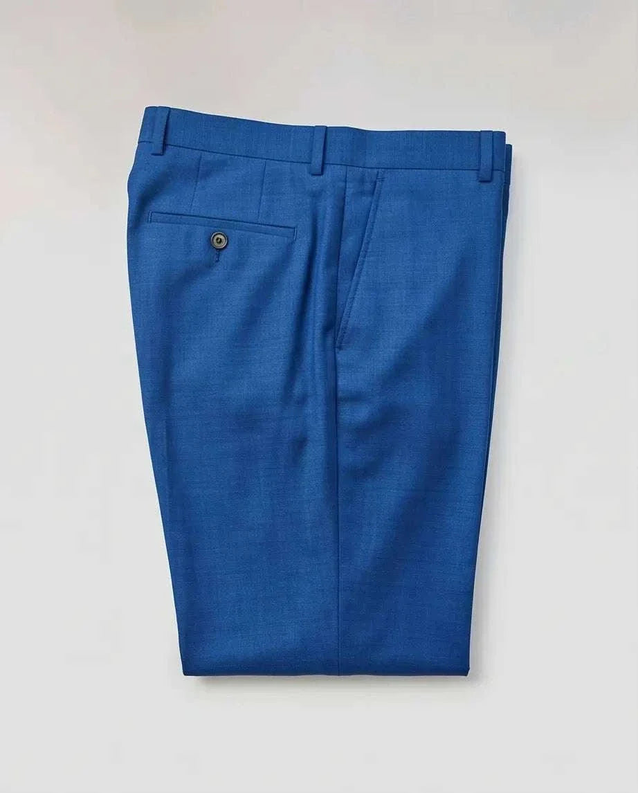 Cobalt Blue Tailored Wool Blend Trousers-2