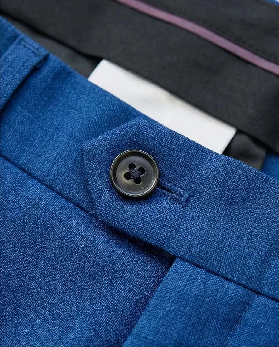 Cobalt Blue Tailored Wool Blend Trousers-3