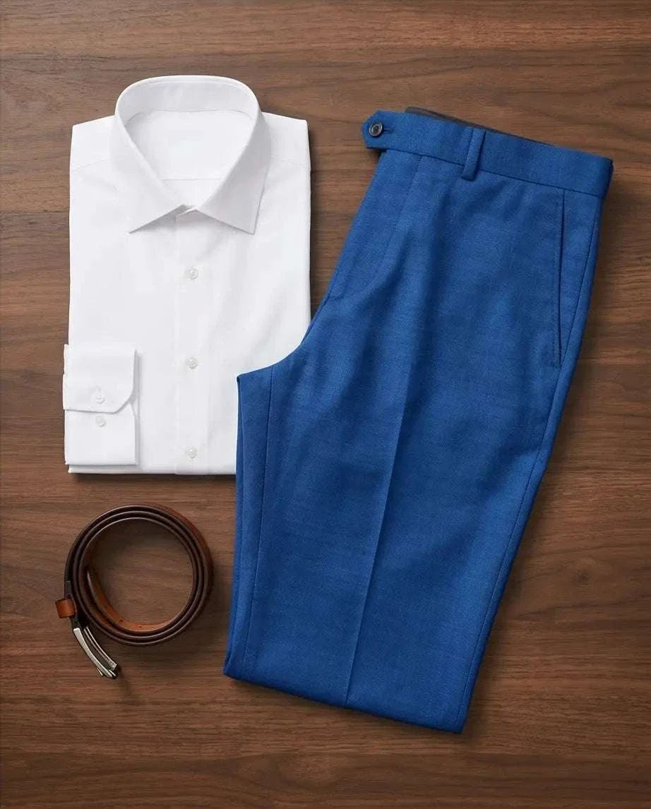 Cobalt Blue Tailored Wool Blend Trousers-1