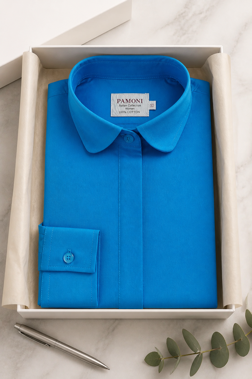 Women's Blue Fitted 100% Cotton Shirt