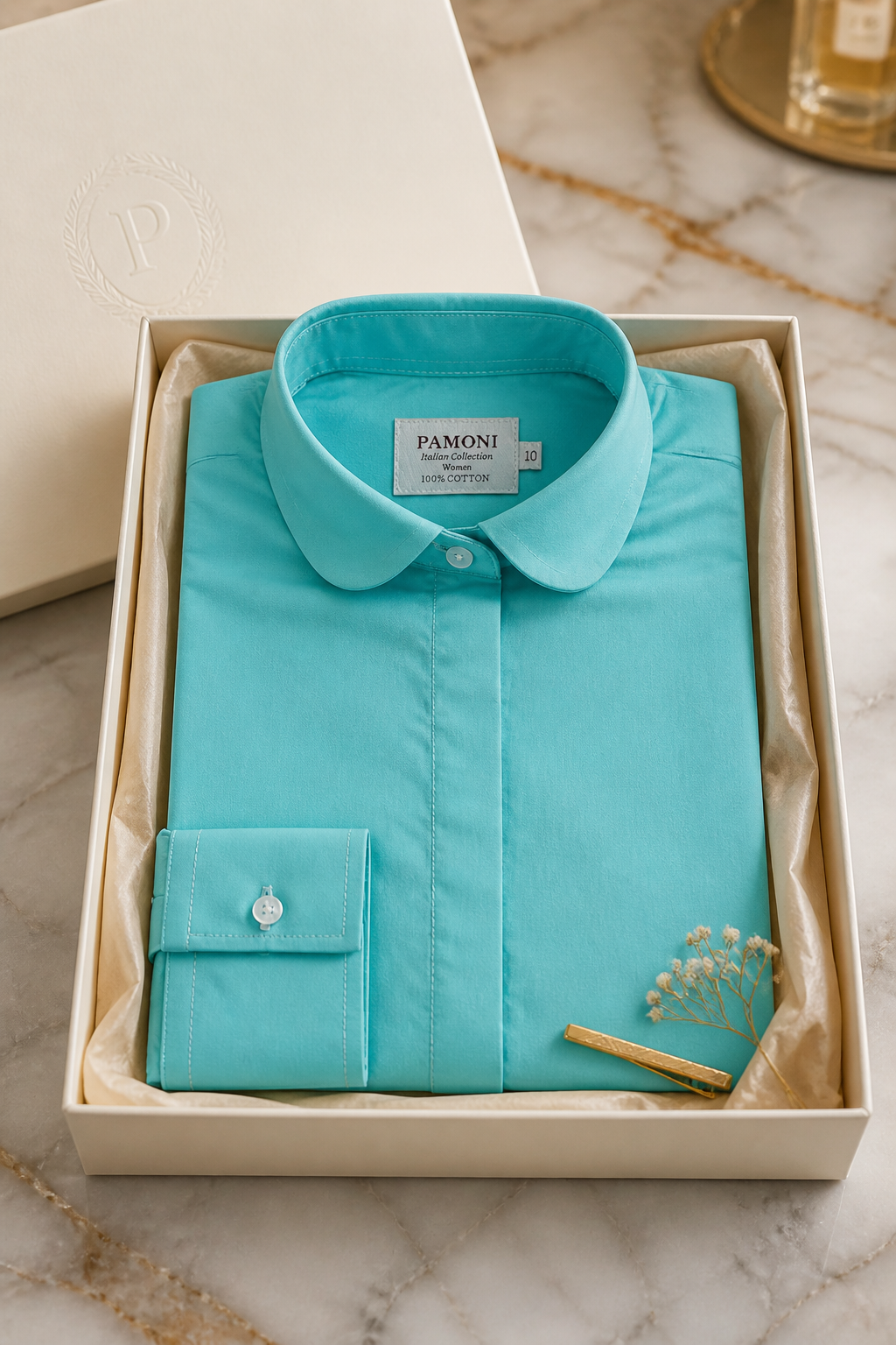 Women's Fitted Aqua Cotton Shirt