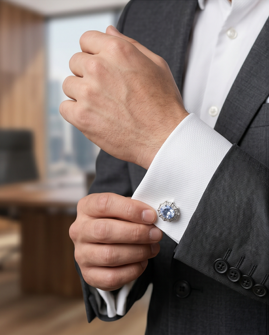 Blue Ice Crown Cufflinks-1