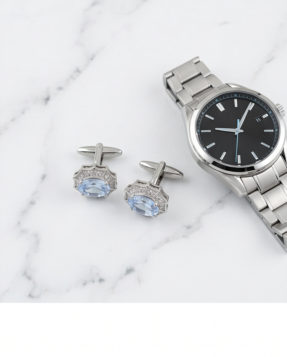 Blue Ice Crown Cufflinks-3