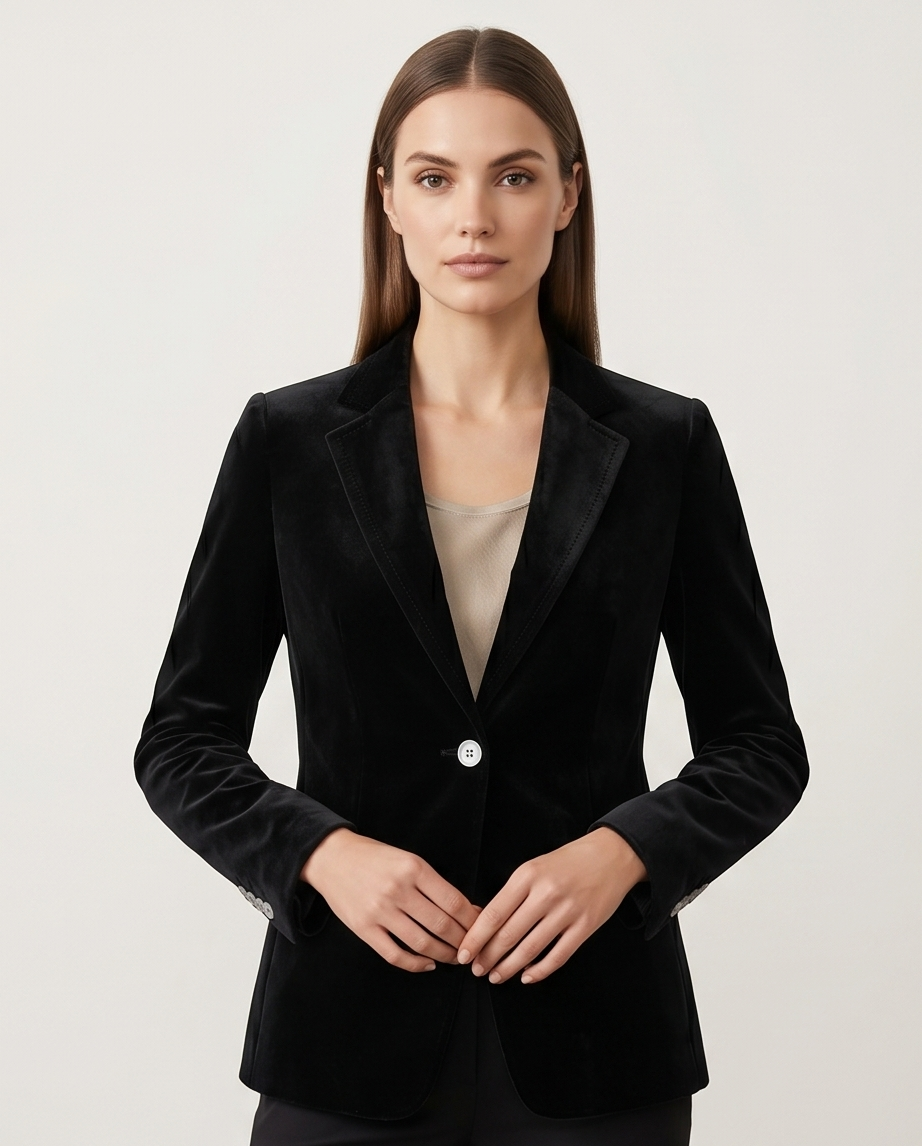 Women's Black Velvet Blazer-0