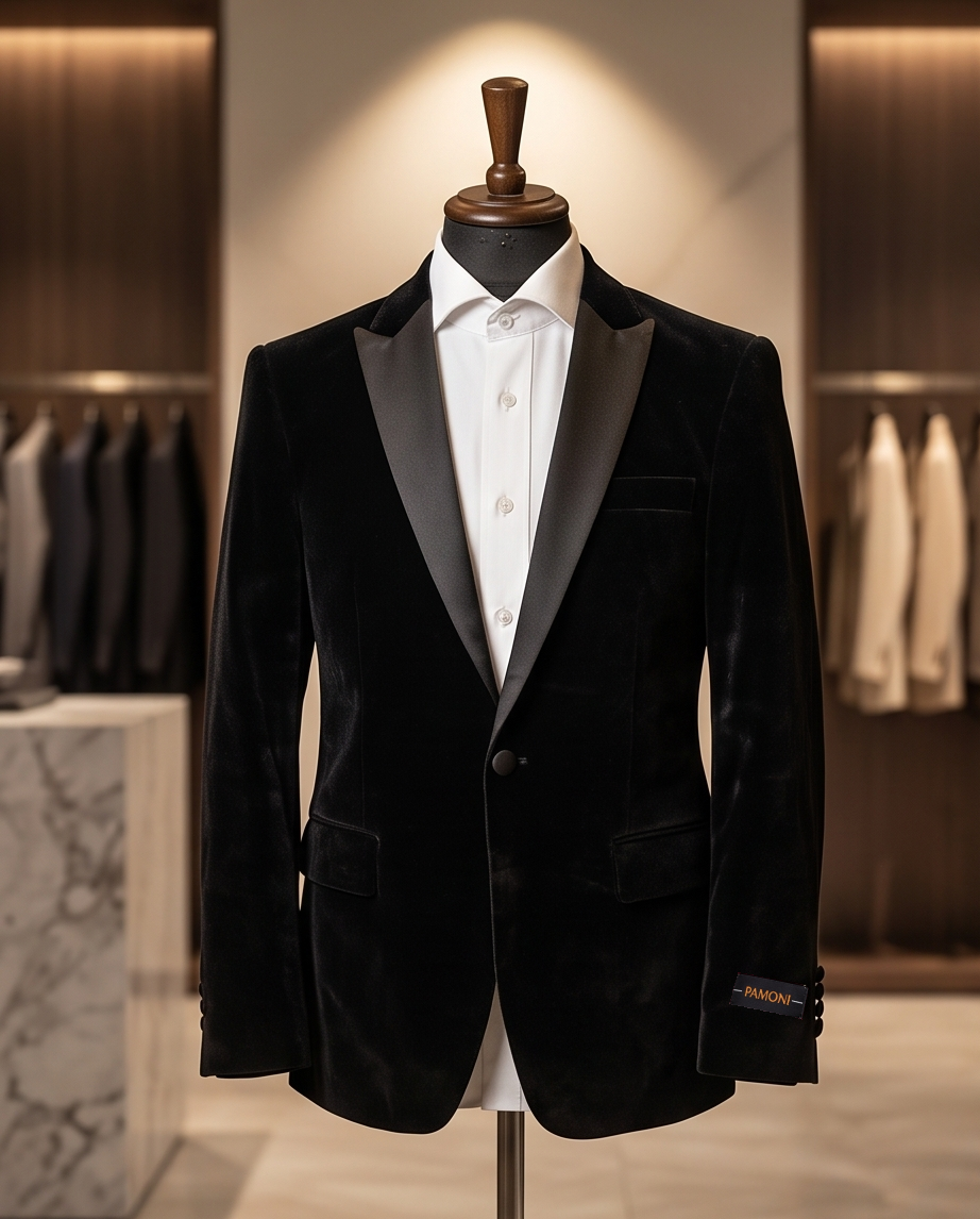 Men’s Premium Velvet Tuxedo Blazer with Satin Lapels-1
