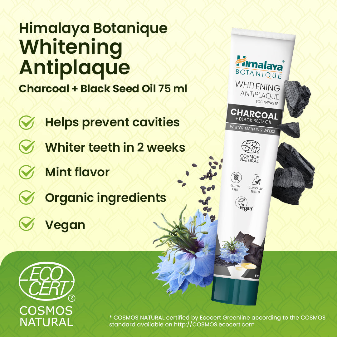 Himalaya Botanique Whitening Antiplaque Toothpaste Charcoal + Black Seed Oil 75 ml-1