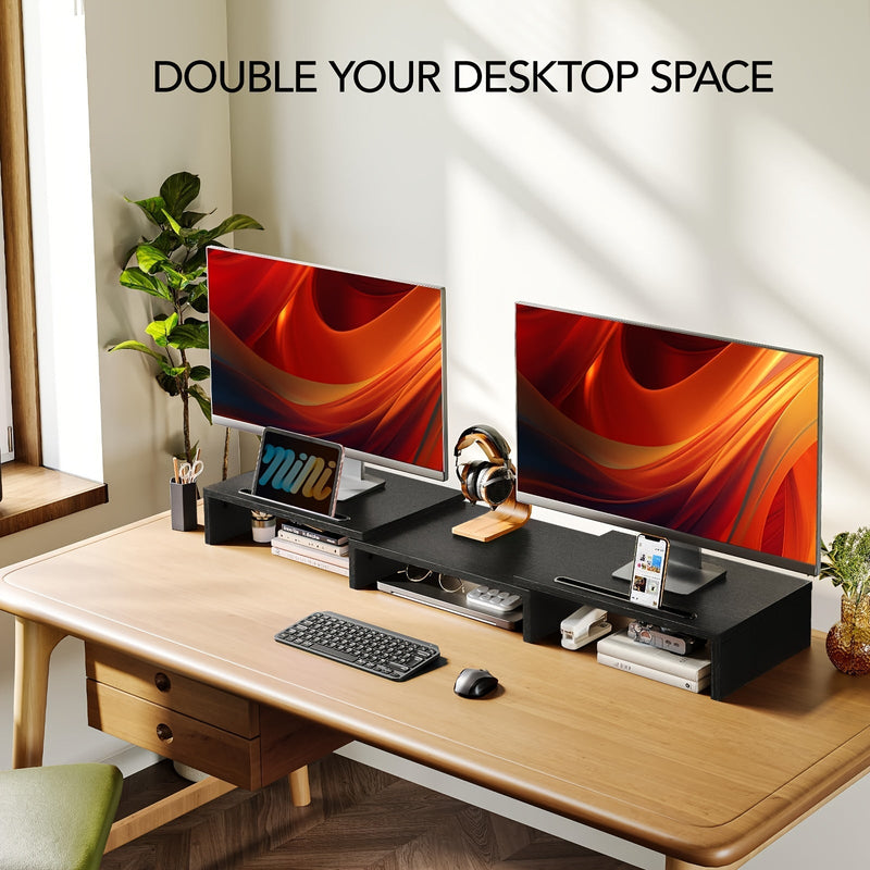 Support Double Moniteur Réglable avec Rangement (2 fentes)