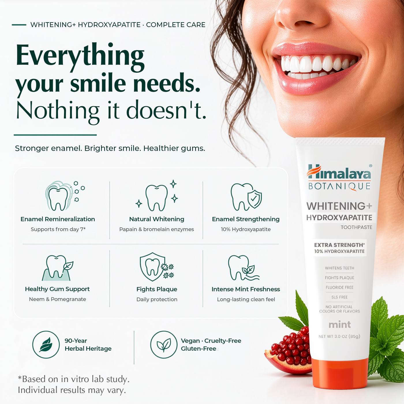 Himalaya Botanique Whitening+ Hydroxyapatite Toothpaste - Extra Strength Mint 85g-4