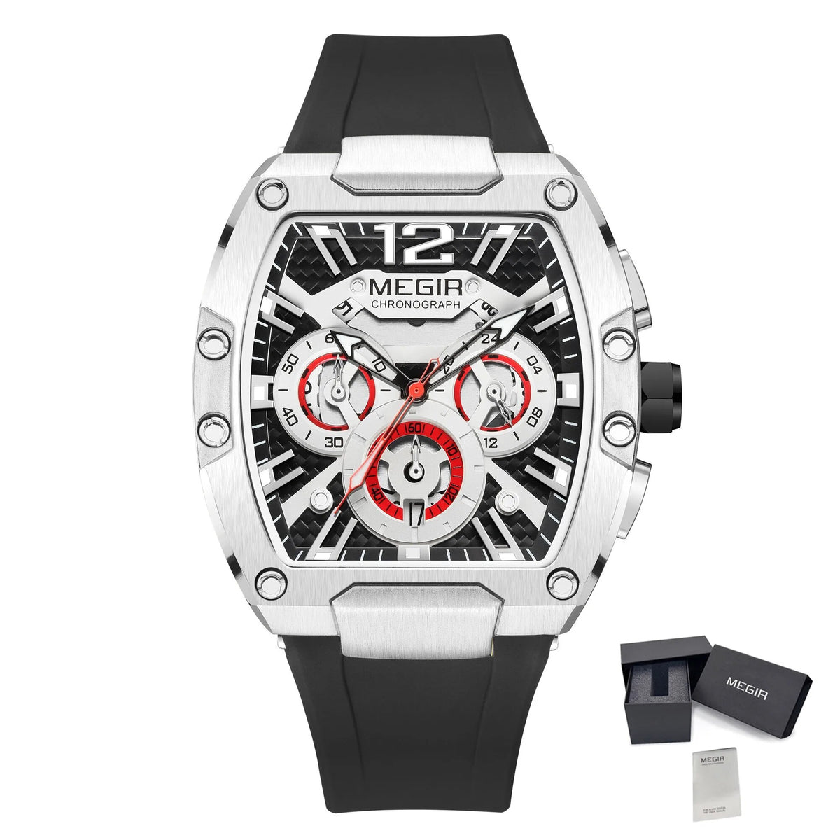 MEGIR Chronograph Luxury Sport Quartz Watch Men Waterproof Luminous Silicone Casual Big Dial Wristwatch Auto Date Reloj Hombre 8112