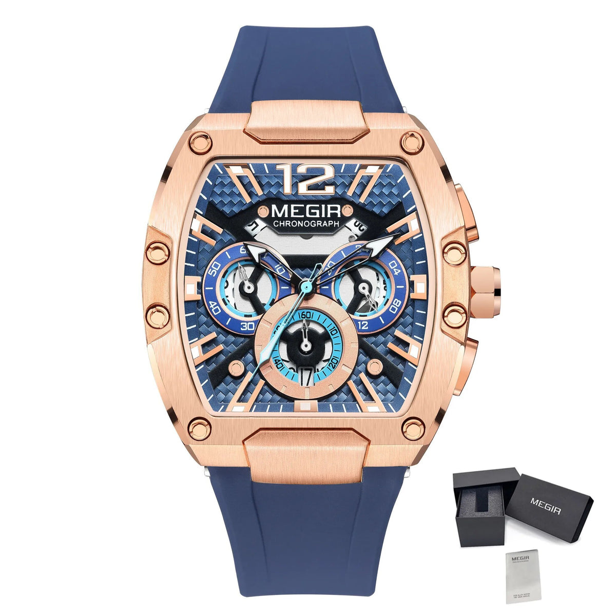 MEGIR Chronograph Luxury Sport Quartz Watch Men Waterproof Luminous Silicone Casual Big Dial Wristwatch Auto Date Reloj Hombre 8112