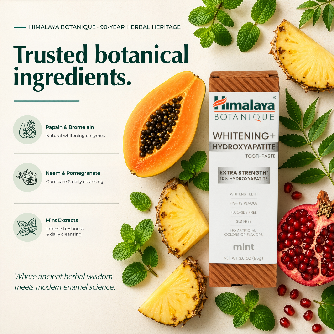 Himalaya Botanique Whitening+ Hydroxyapatite Toothpaste - Extra Strength Mint 85g-3