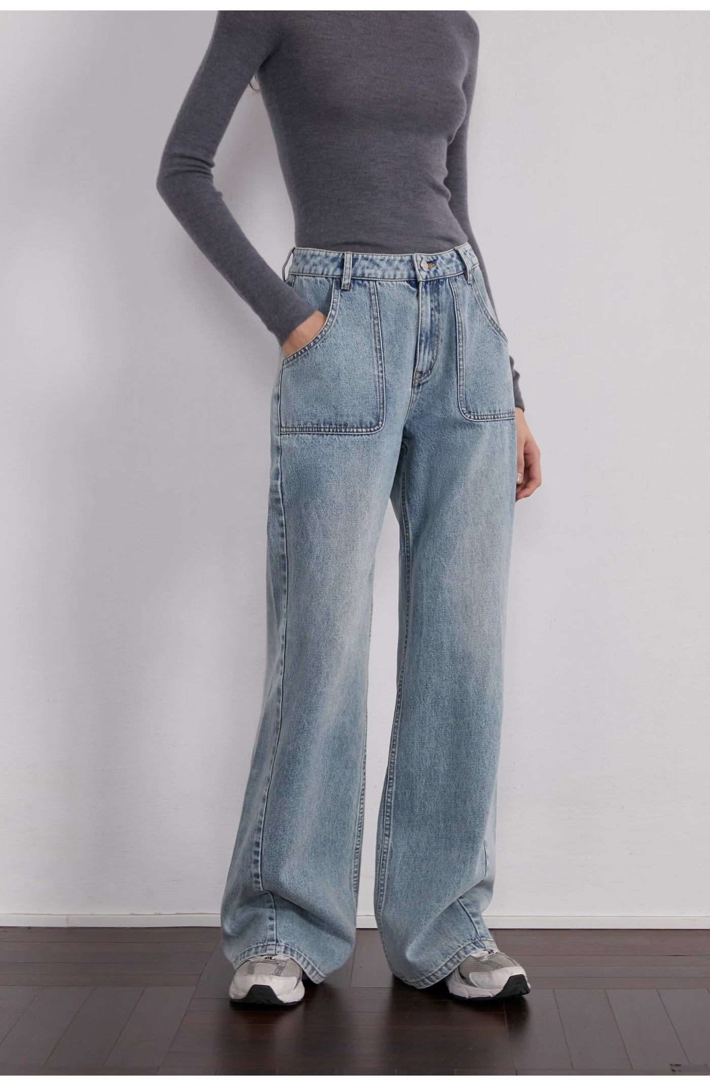 "Fine Sand Coast" deconstructed straight-leg slightly flared wide-leg loose casual jeans for women