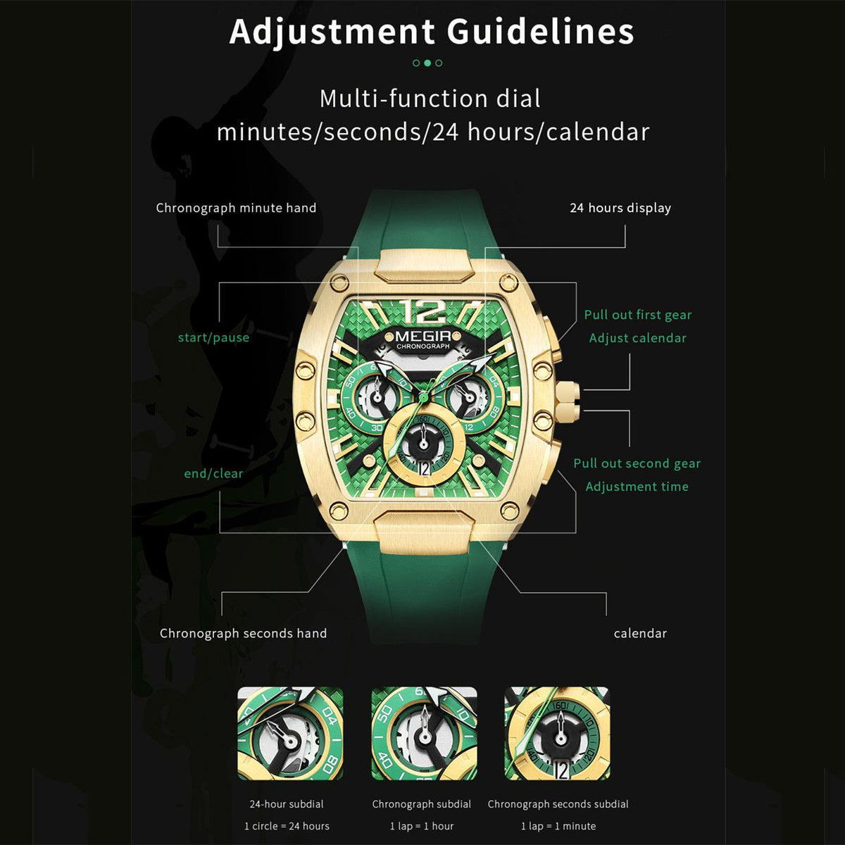 MEGIR Chronograph Luxury Sport Quartz Watch Men Waterproof Luminous Silicone Casual Big Dial Wristwatch Auto Date Reloj Hombre 8112