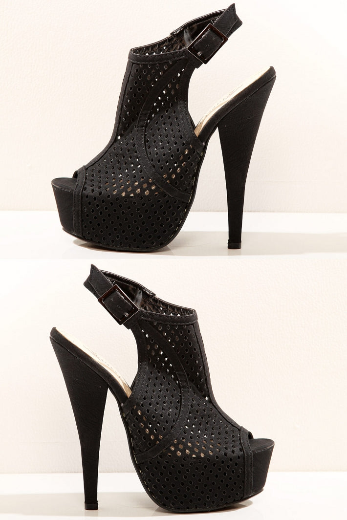3423-1 latticed platform heels - black