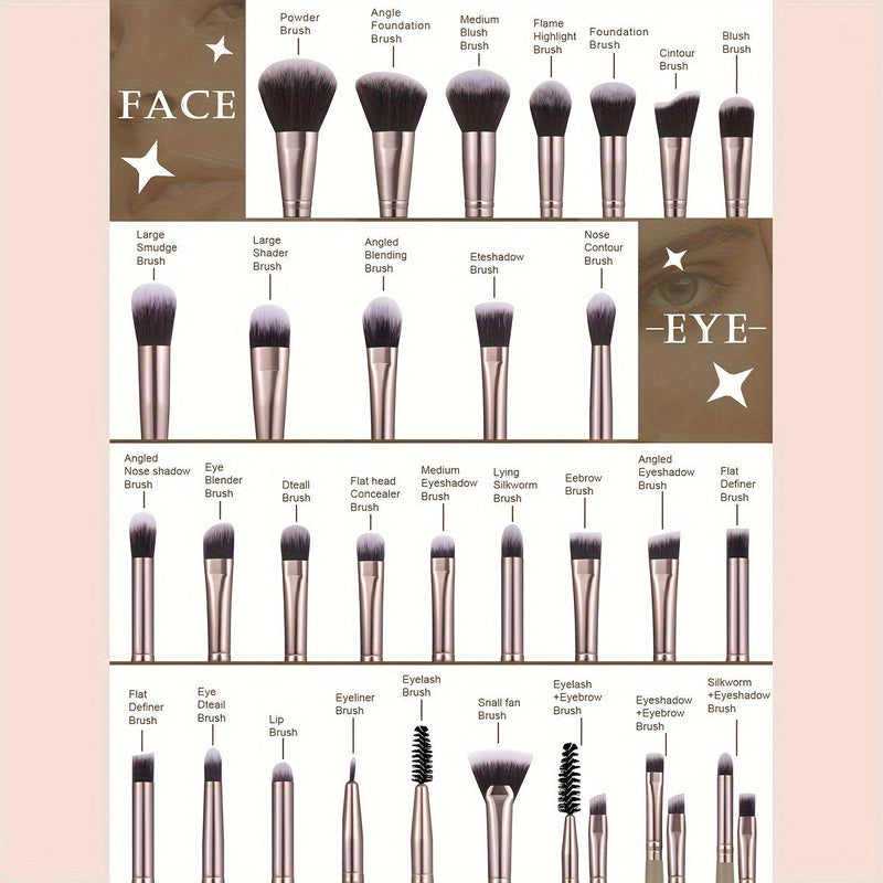 Coffee Makeup Brush Set with Sponges (55-Piece)