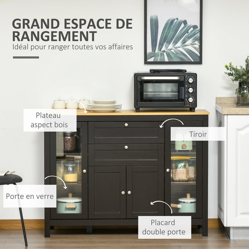 Buffet de rangement 1 placard double porte 2 placards à porte vitrée 2 tiroirs étagère réglable 120x40x90cm noir