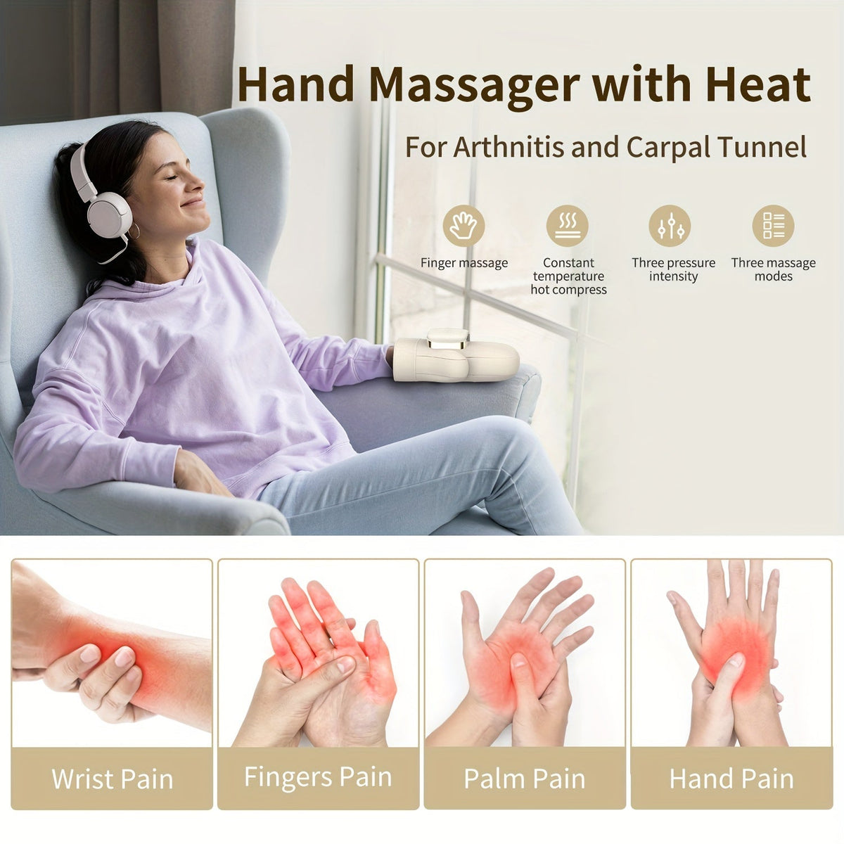 Wireless Electric Hand Vibration Device With Compression & Kneading(White)