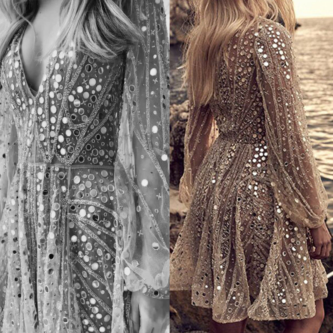 Long sleeve sequin dress-1