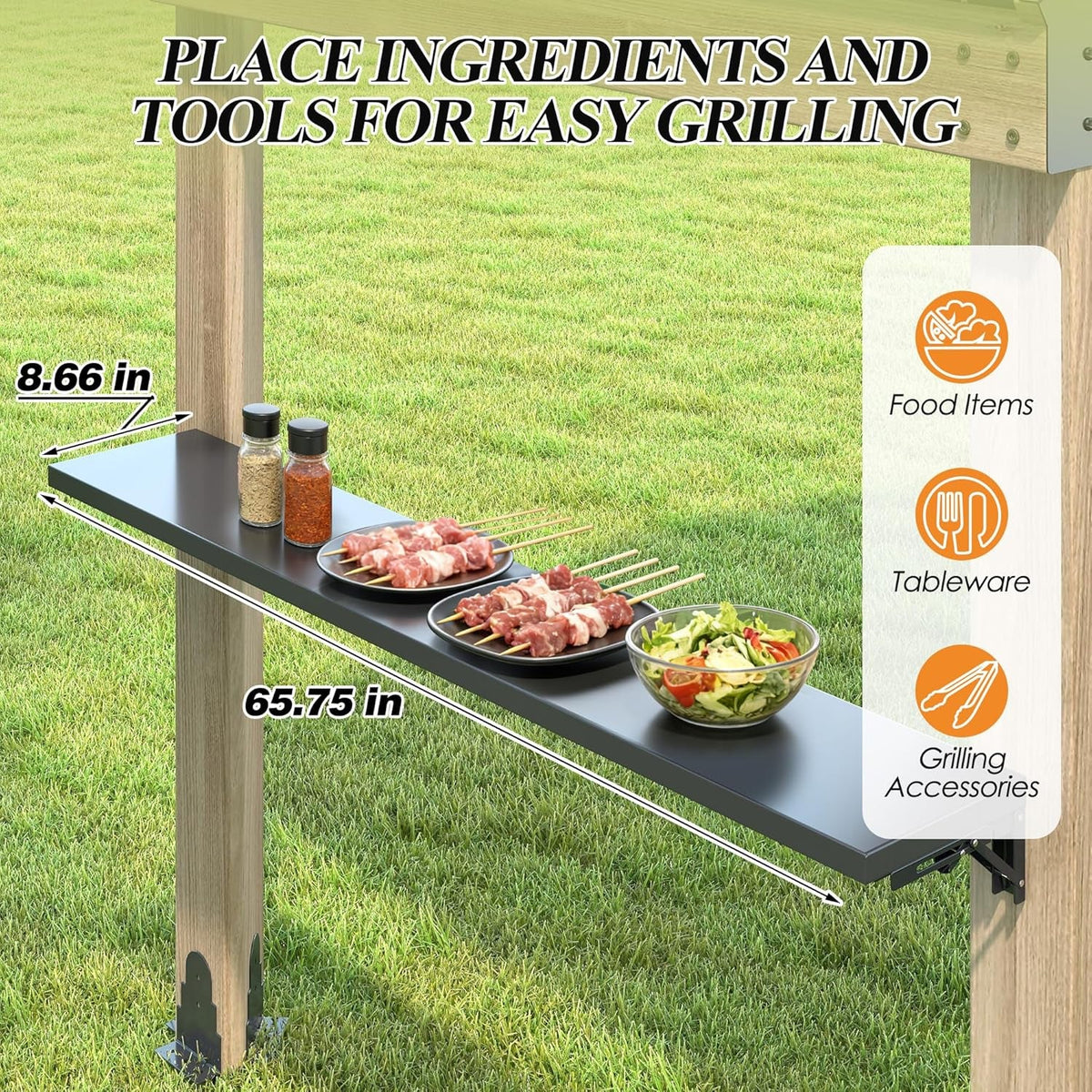 Tonnelle de barbecue d'extérieur avec toit rigide 2,3x1,7 m