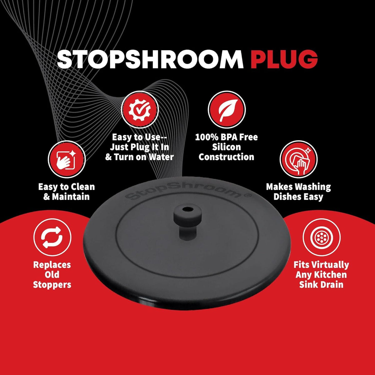 Kitchen SinkShroom Clog-Free Kitchen Sink Drain Strainer with Stopper - Sink Protector for Kitchen Sink, Stainless Steel, Matte Black