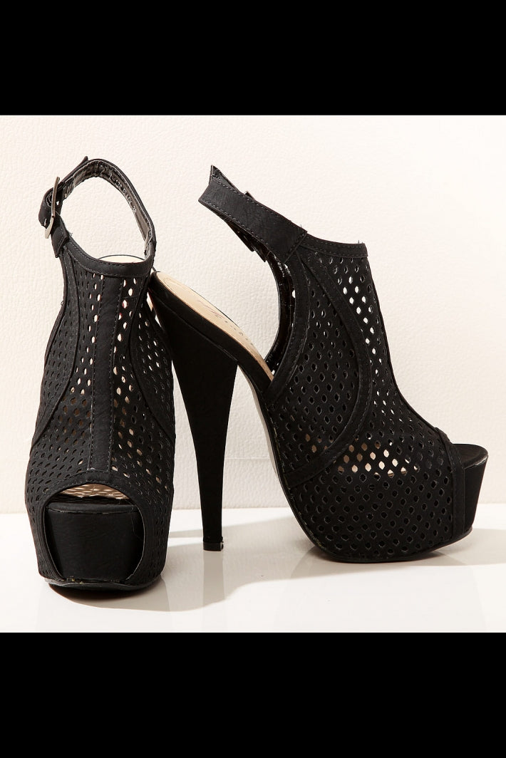 3423-1 latticed platform heels - black