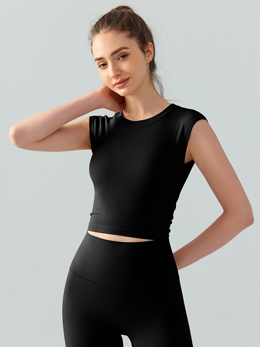 Sculpted Backless Yoga Tee with Built-In Padding
