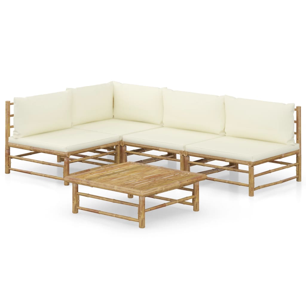 NNEVL Salon de jardin 5 pièces avec coussins blanc crème Bambou