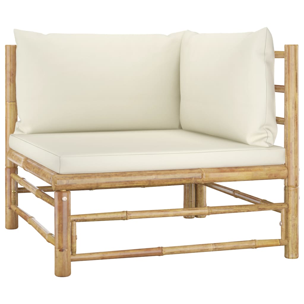 NNEVL Salon de jardin 5 pièces avec coussins blanc crème Bambou