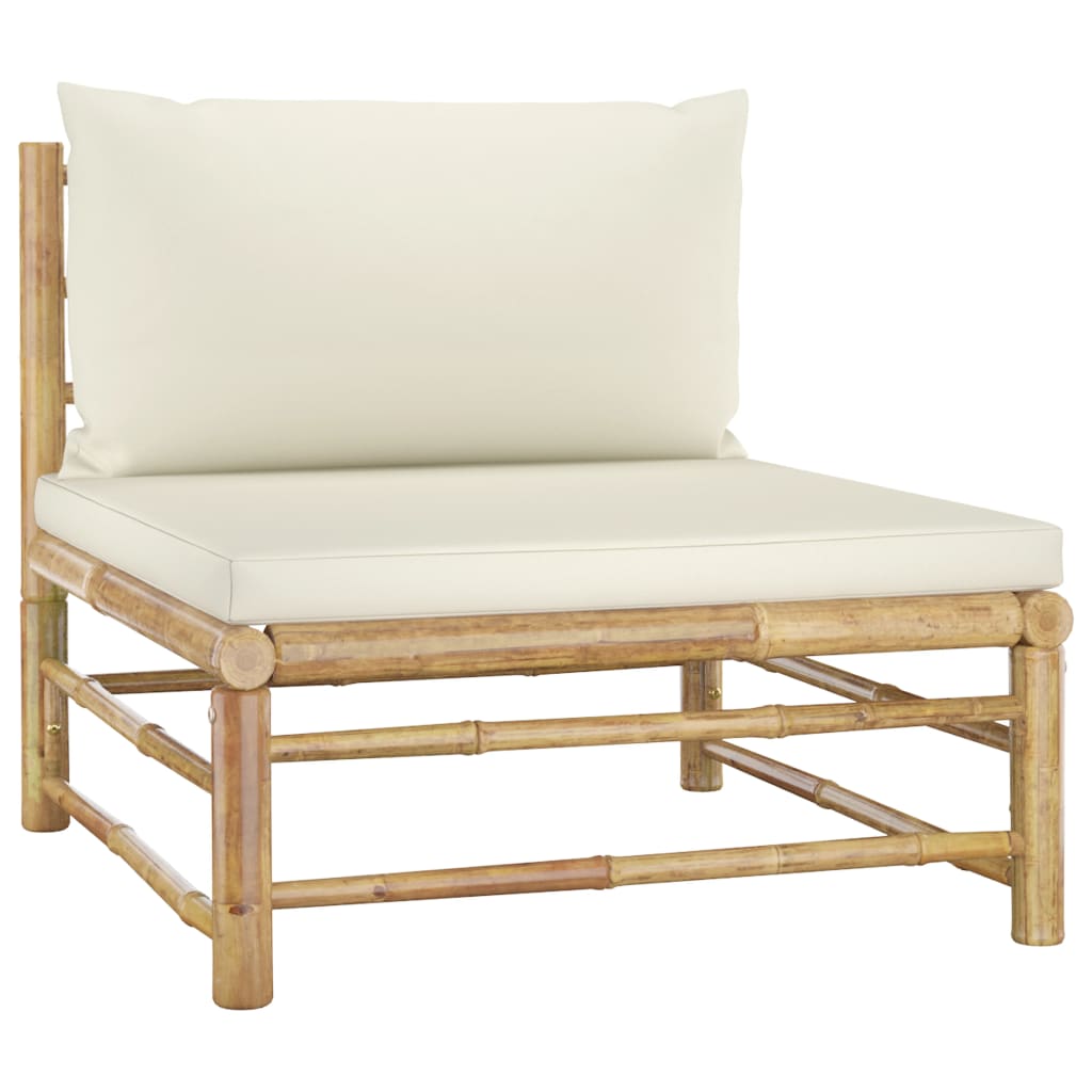 NNEVL Salon de jardin 5 pièces avec coussins blanc crème Bambou