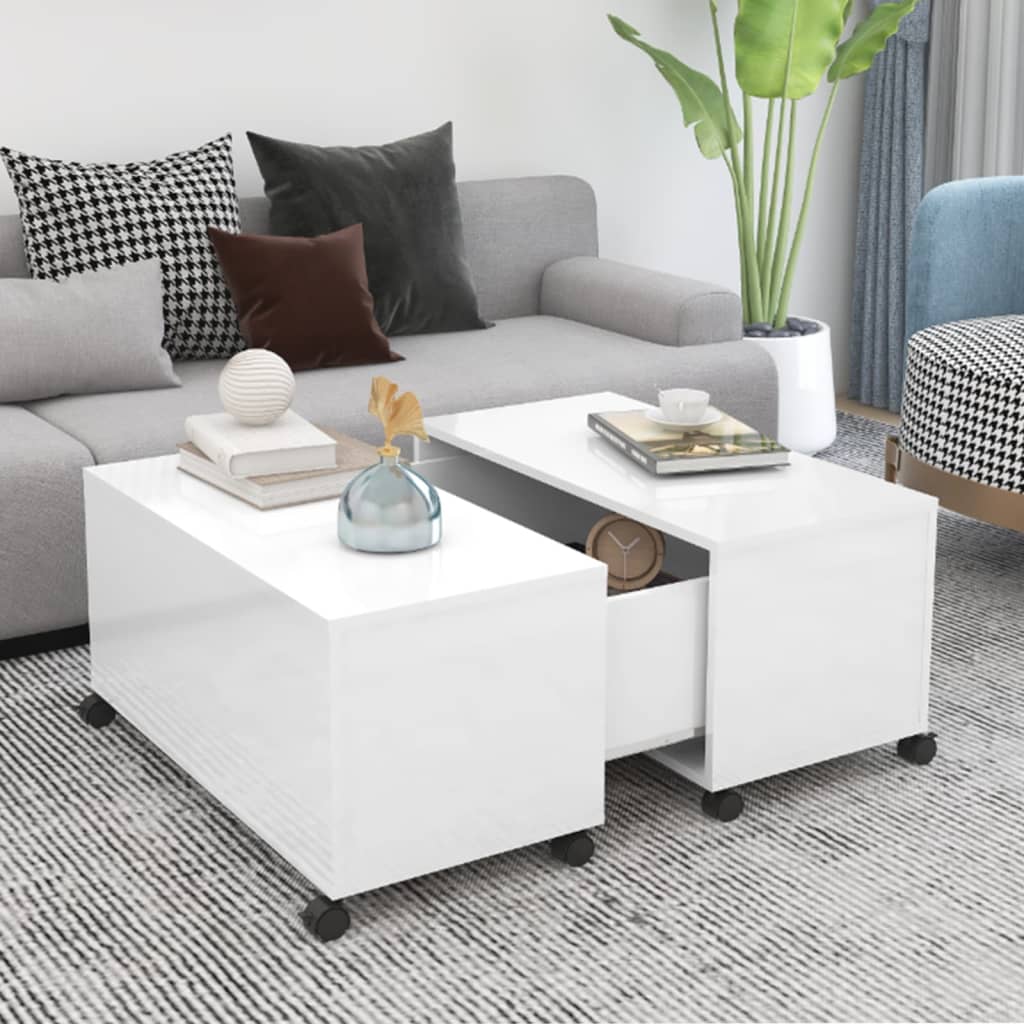 NNEVL Table basse blanc brillant 75x75x38 cm Aggloméré