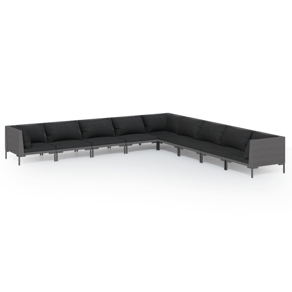 Ensemble de salon de jardin NNEVL 9 pièces avec coussins en rotin synthétique gris foncé