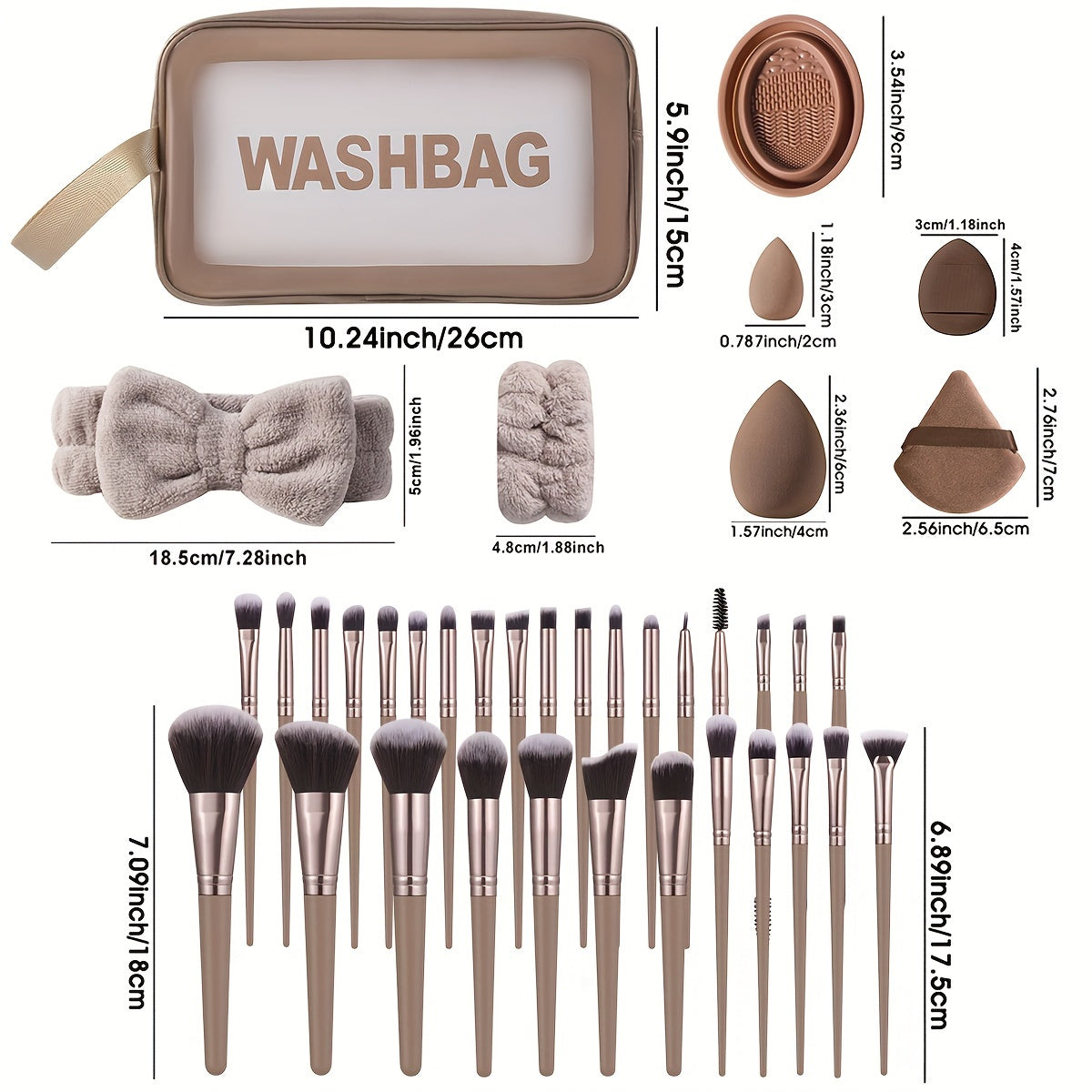 Coffret de pinceaux de maquillage Coffee avec éponges (55 pièces)