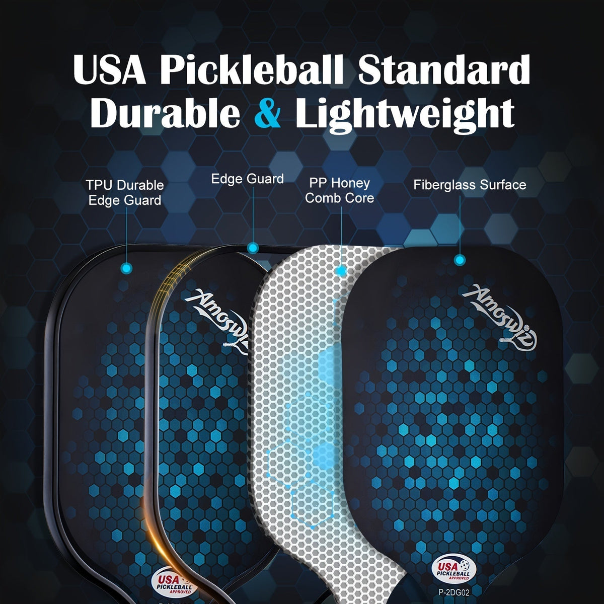 Ensemble de raquettes de pickleball en fibre de verre de 4 pièces pour débutants