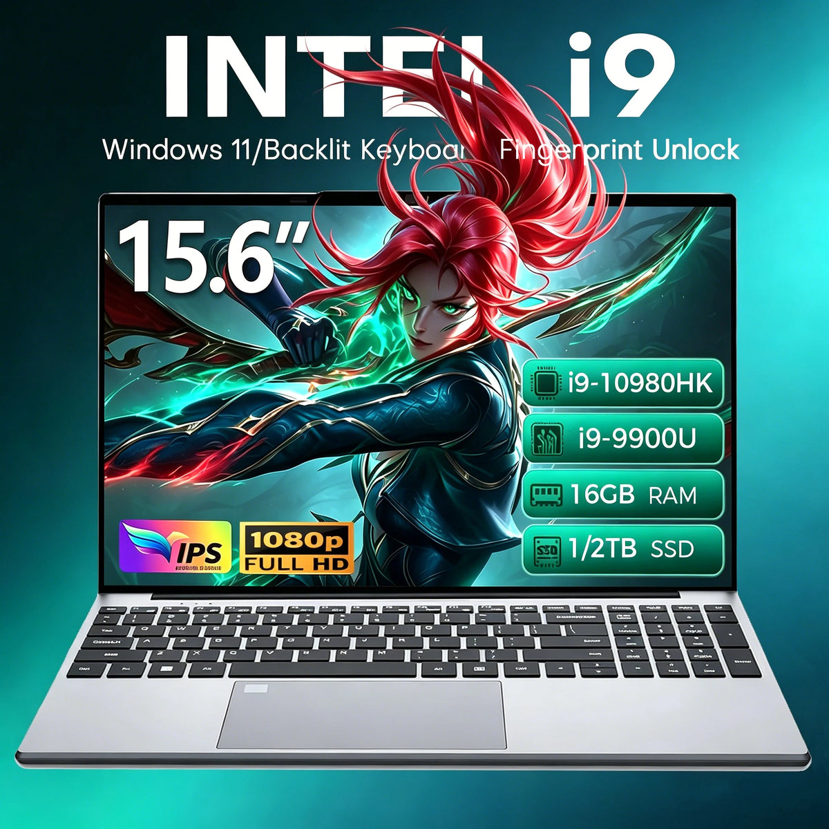 Notebook Gamer de 15.6'' com Intel Core i9-10980HK/9900, Windows 11, 16GB de RAM, SSD de 1TB/2TB, Leitor de Impressão Digital e Funções para Escritório.