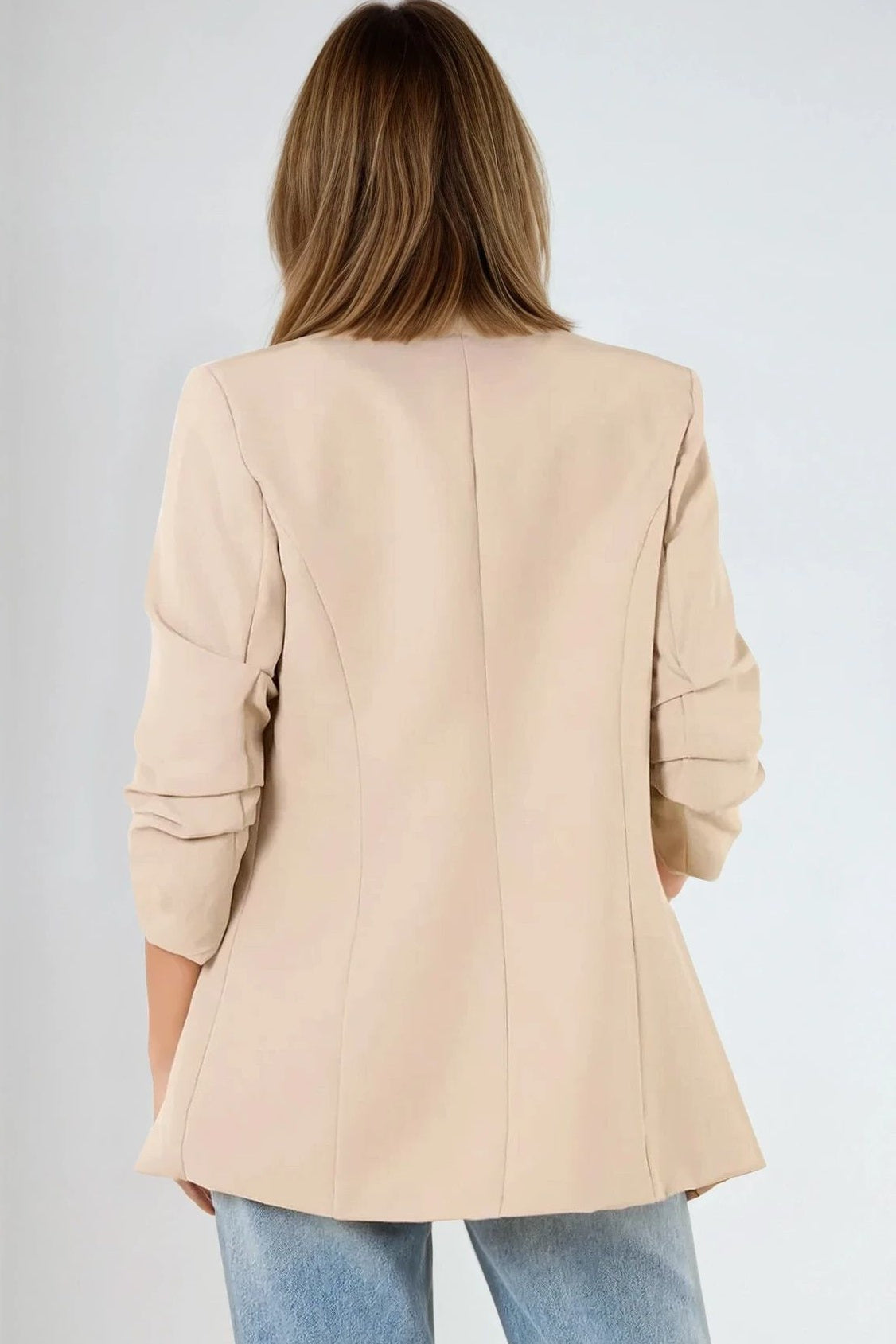 Blazer beige à manches froncées