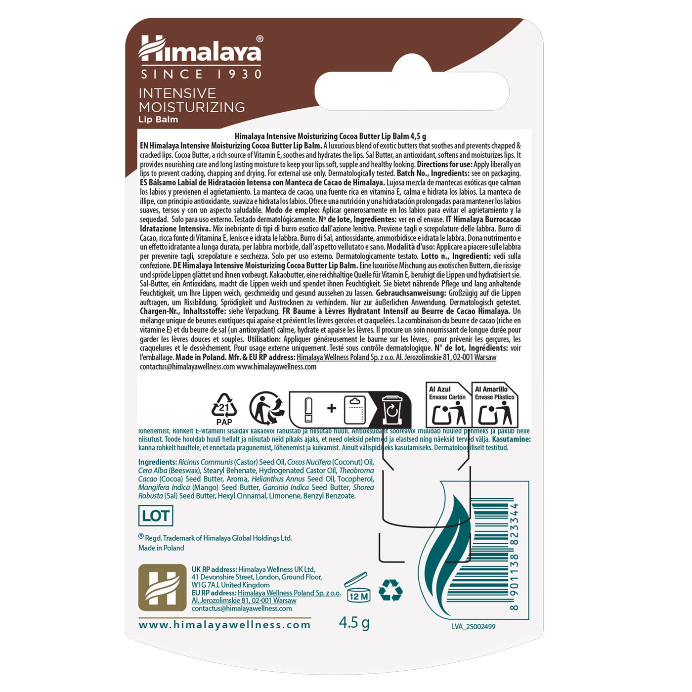 Himalaya Intensive Moisturizing Cocoa Butter Lip Balm - 4.5 g-4
