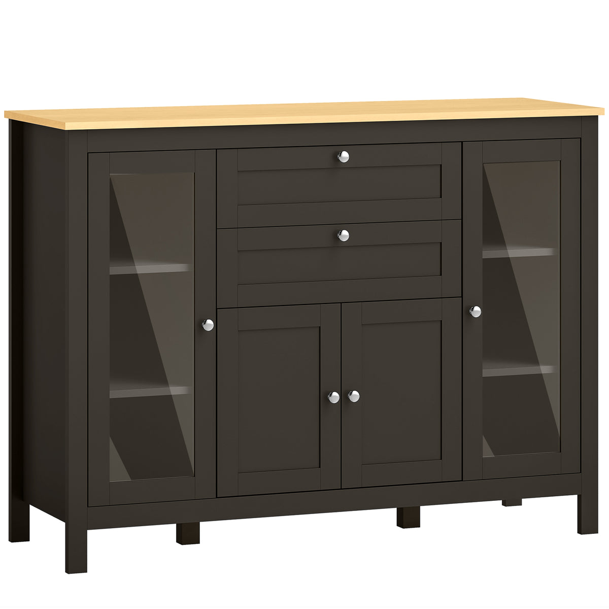 Buffet meuble de rangement 1 placard double porte 2 placards à porte vitrée 2 tiroirs étagère réglable 120x40x90cm noir