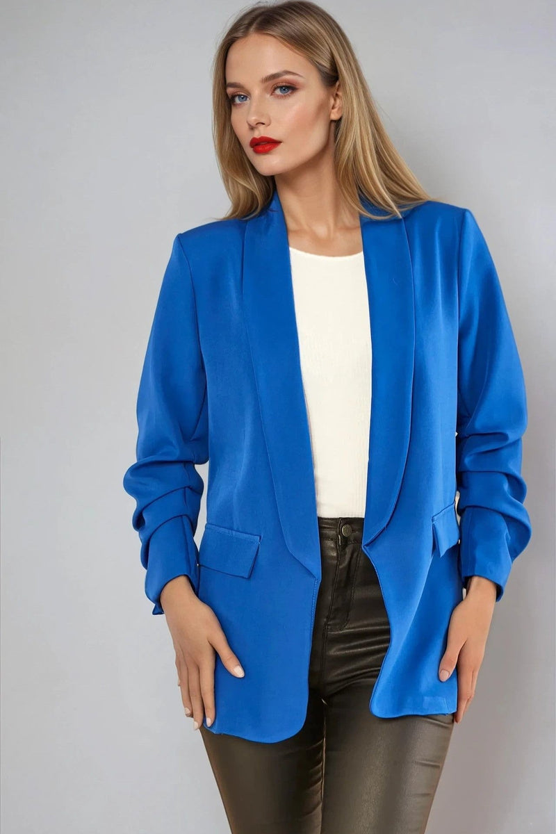 Blazer bleu roi avec manches froncées