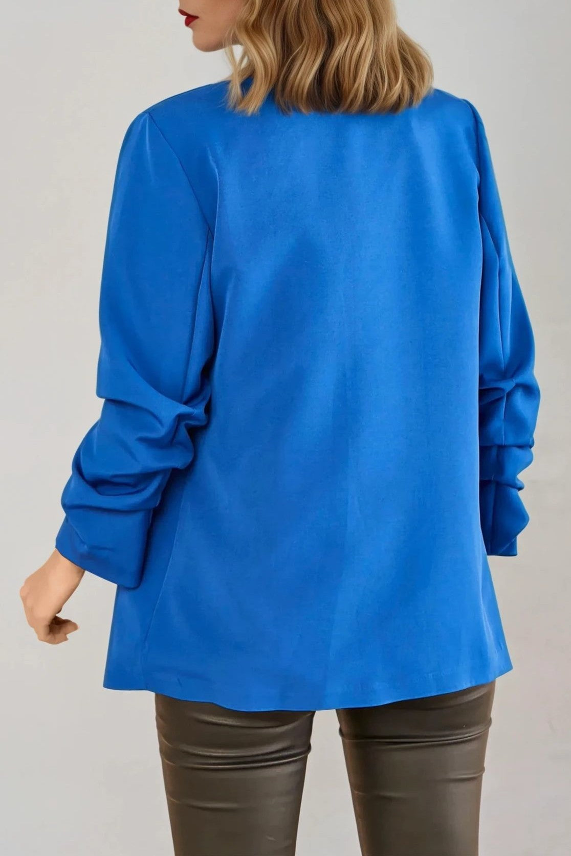 Royal Blue Blazer with Ruched Sleeves-2