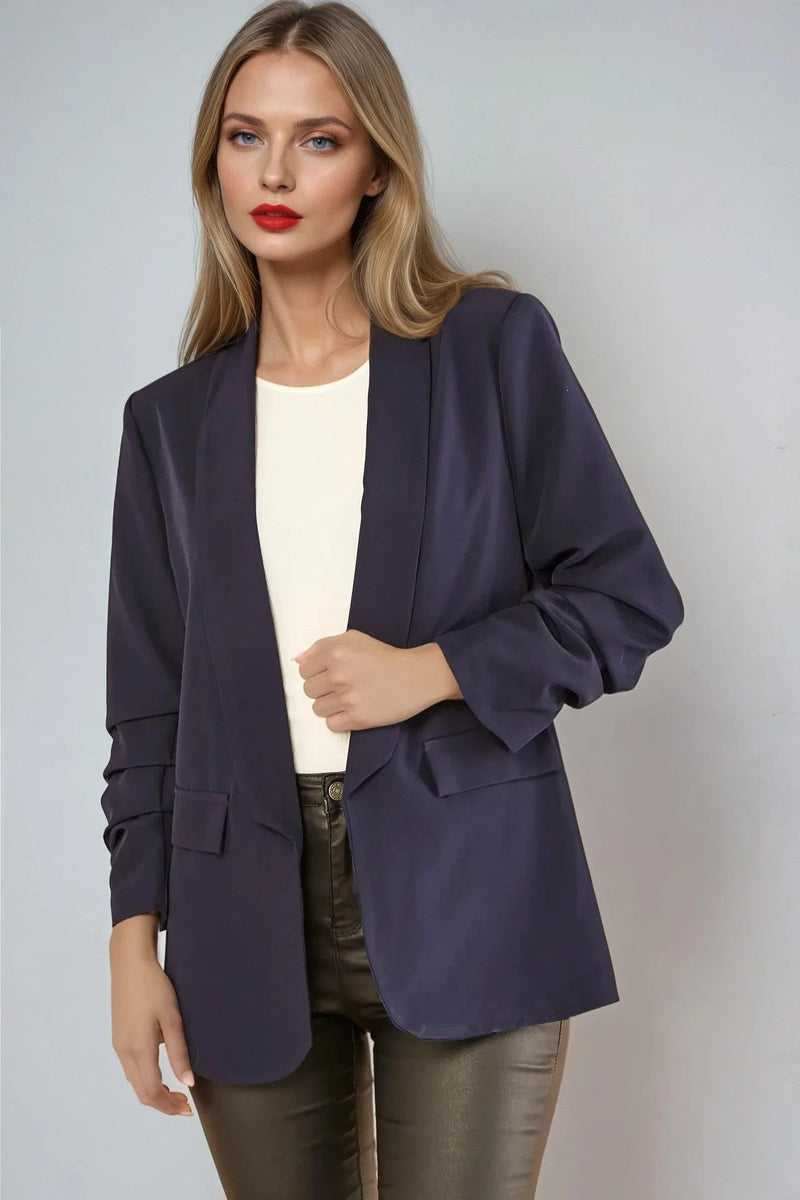 Blazer bleu marine à manches froncées