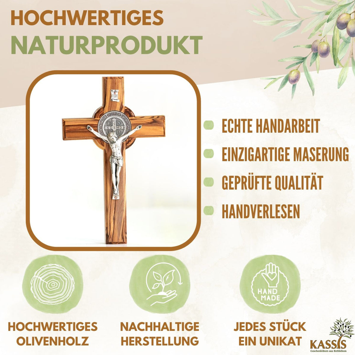 Zweite Wahl: St. Benedikt Kreuz aus Olivenholz – mit kleinen Makeln