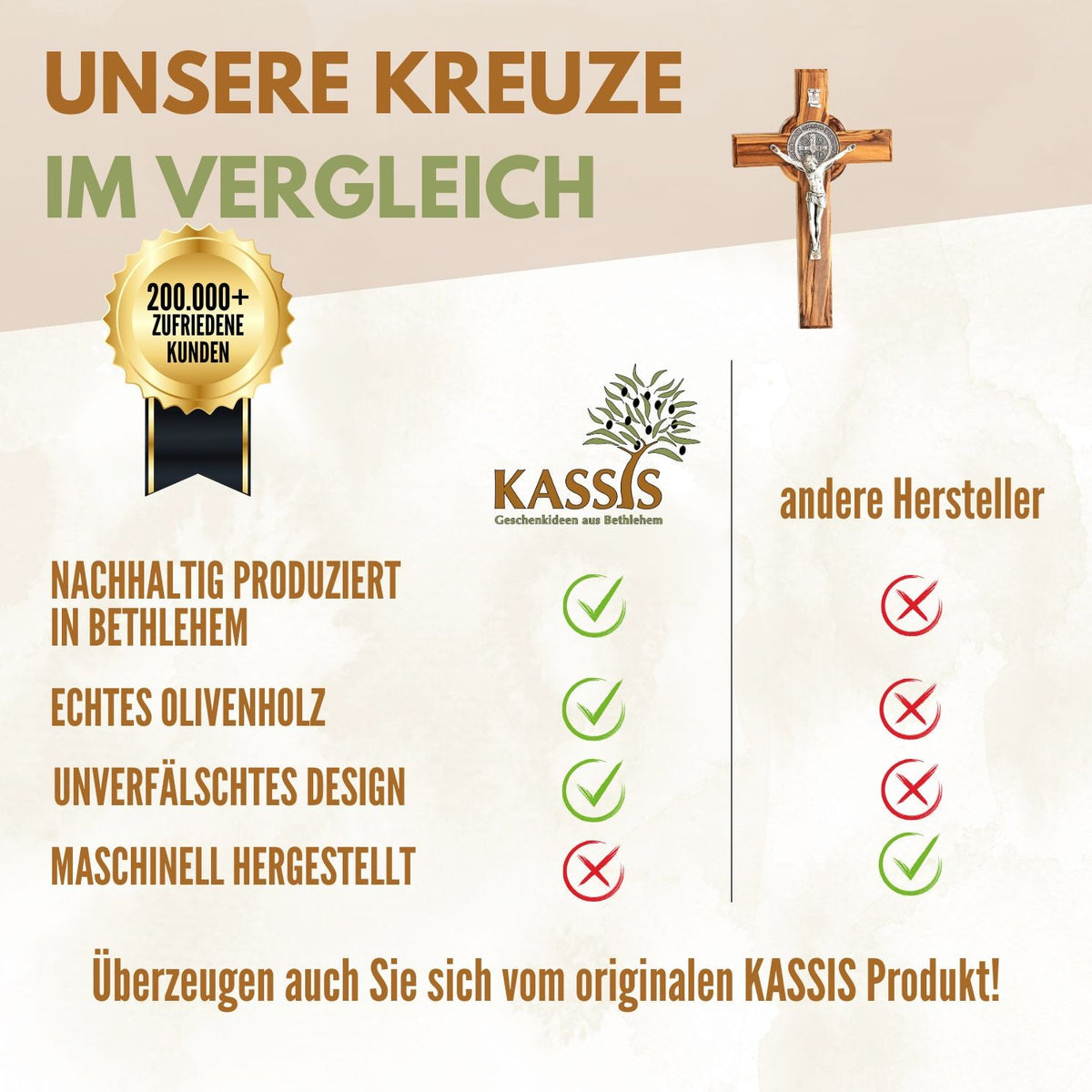 Zweite Wahl: St. Benedikt Kreuz aus Olivenholz – mit kleinen Makeln