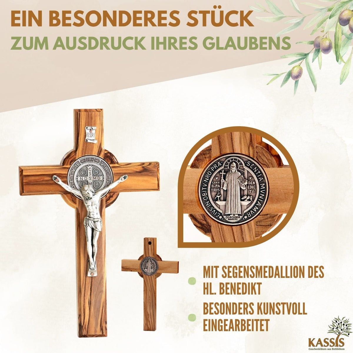Zweite Wahl: St. Benedikt Kreuz aus Olivenholz – mit kleinen Makeln