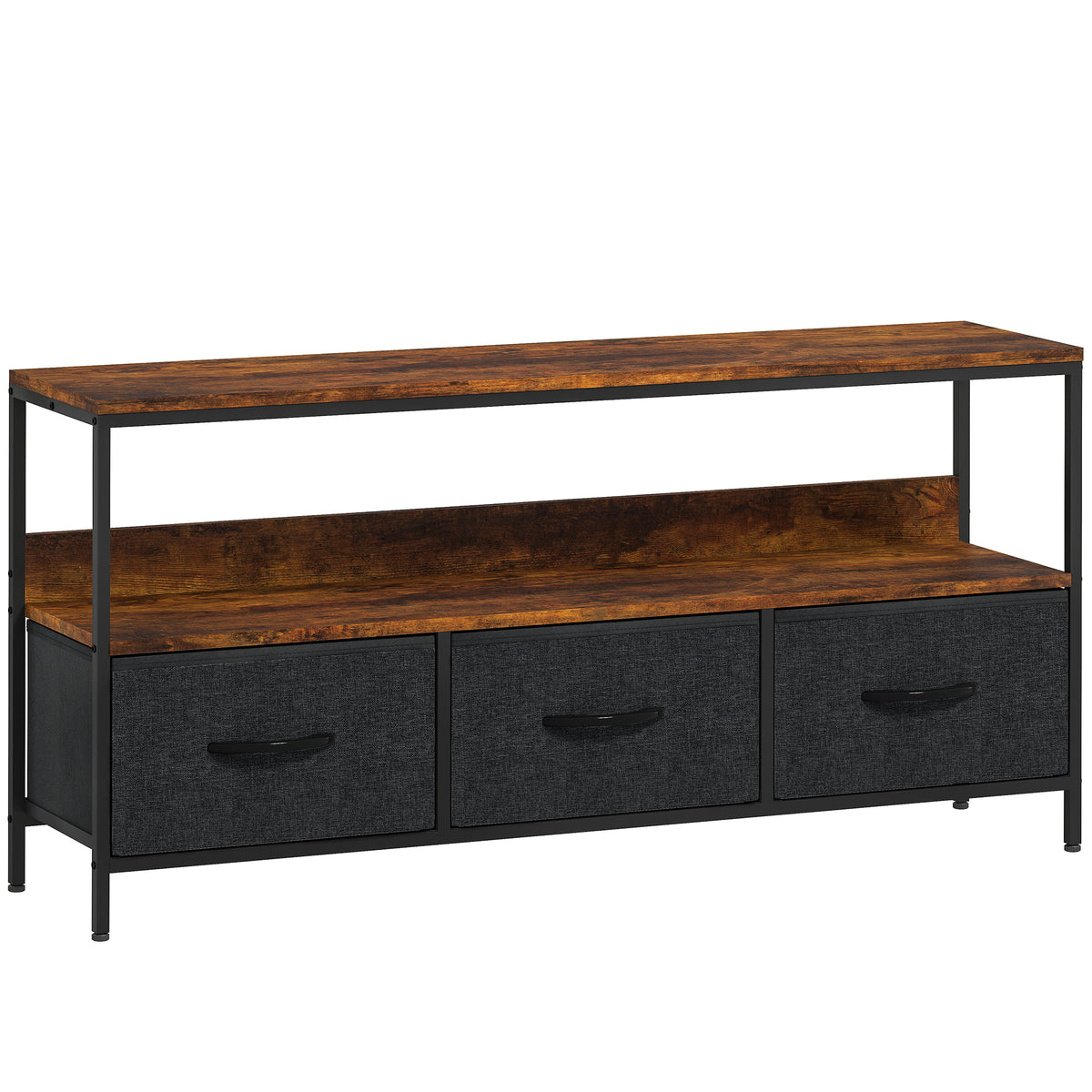 Meuble TV, meuble TV pour téléviseur jusqu'à 55 pouces avec 3 tiroirs et pieds en acier 120 x 29 x 56 cm brun rustique